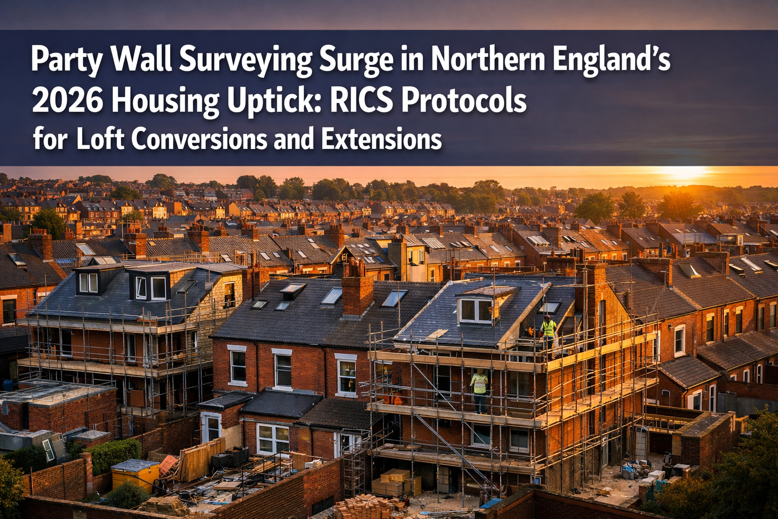 Professional () hero image with 'Party Wall Surveying Surge in Northern England's 2026 Housing Uptick: RICS Protocols for