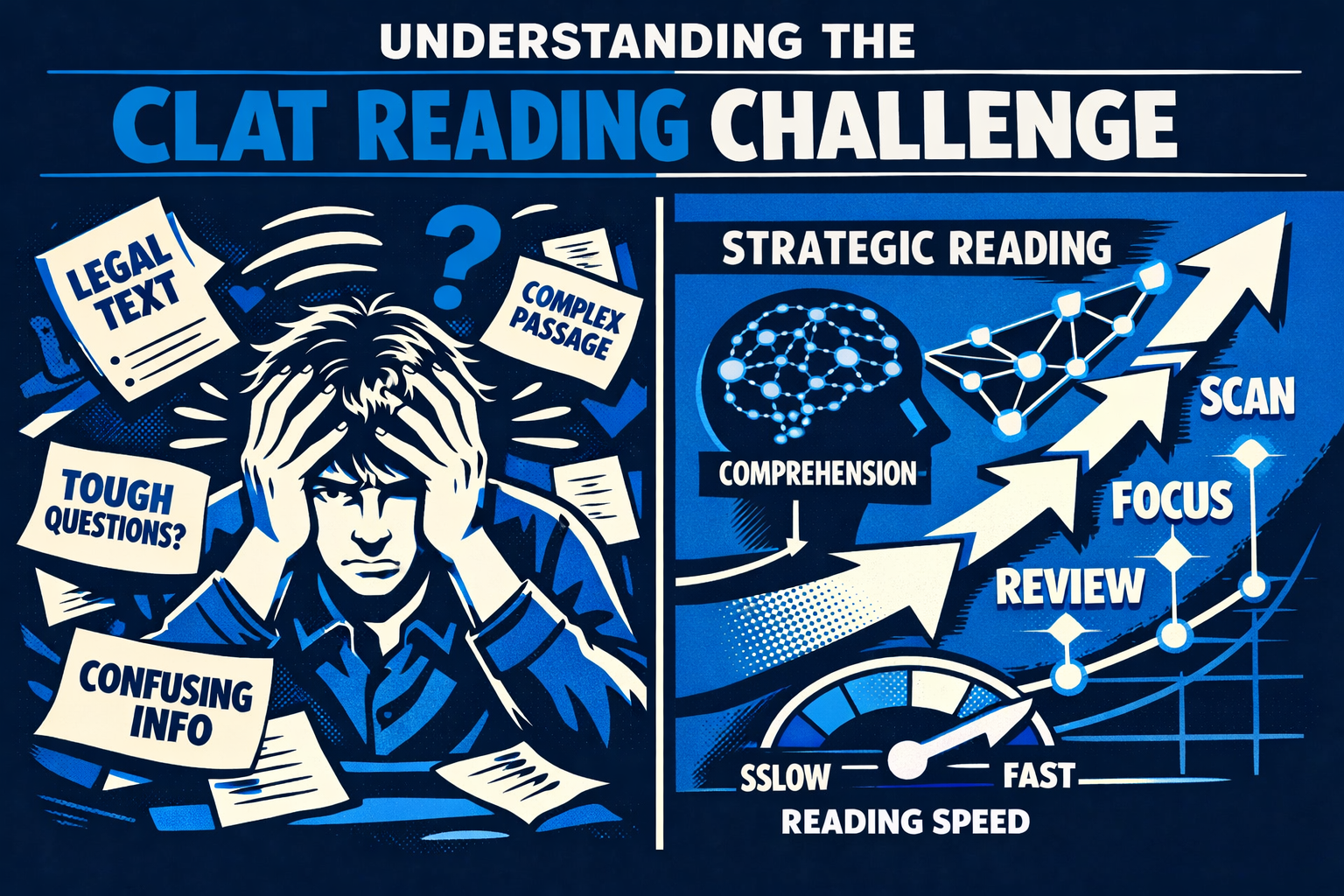 3D rendered, modern CGI, clean lighting, Andy Warhol pop art style, bold colors, screen print effect, Understanding the CLAT Reading Challen