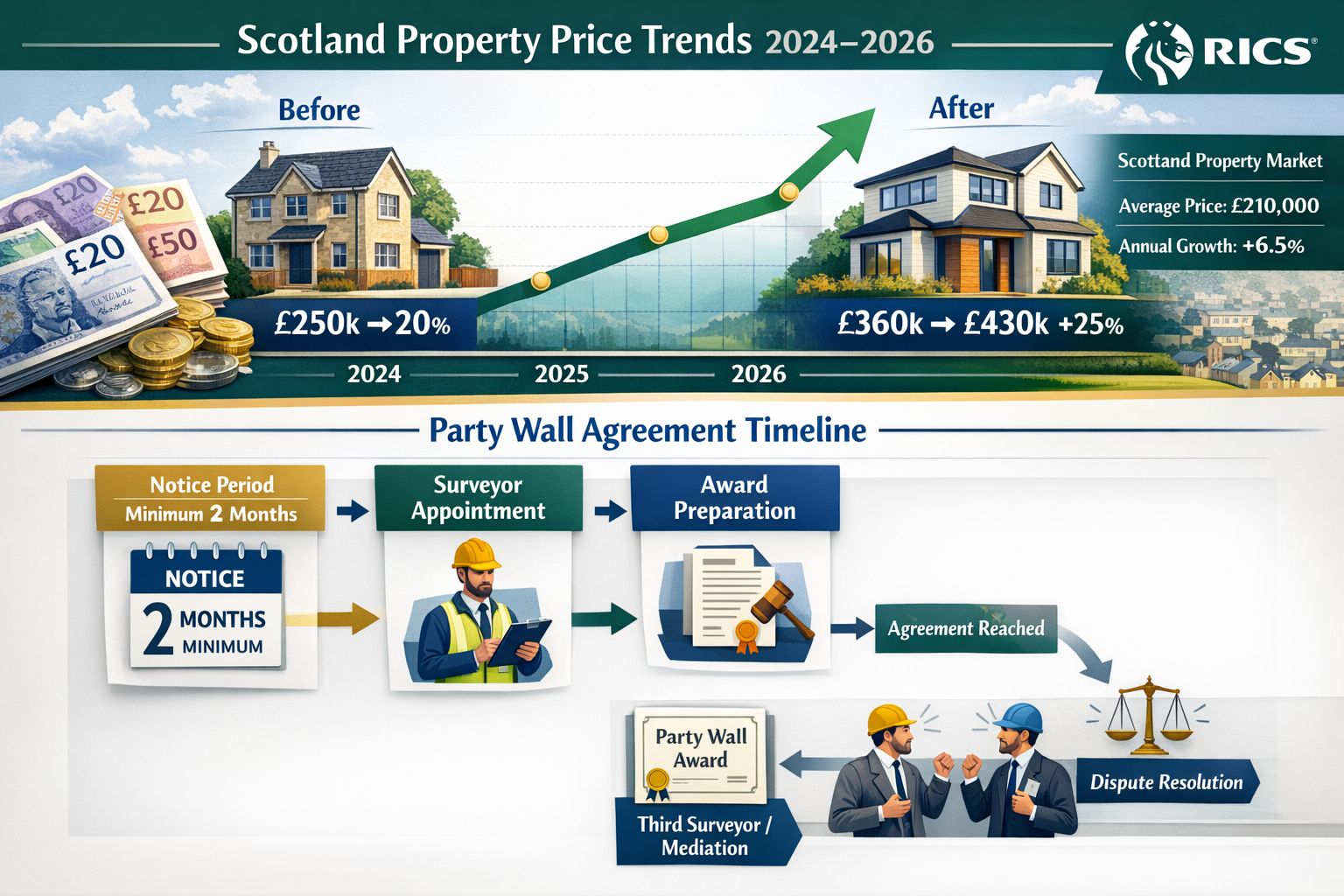 Detailed () infographic-style image displaying Scotland property price trends chart with upward trajectory line graph from