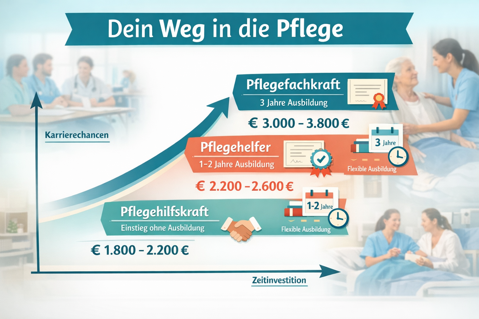 Detailed landscape format (1536x1024) infographic-style image showing clear career pathway diagram for nursing career changers with three di