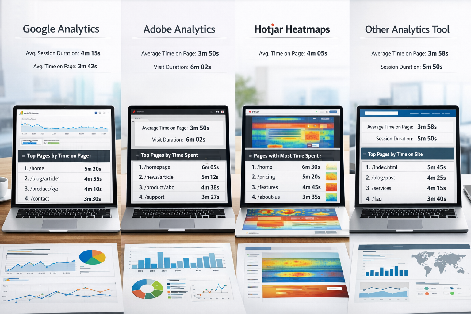 Detailed landscape format (1536x1024) comprehensive comparison chart showing multiple analytics tools side by side - Google Analytics, Adobe