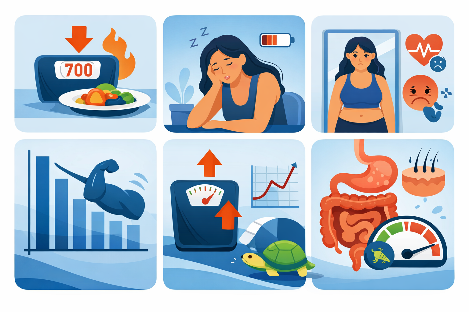 Professional landscape infographic () for article "Is a 700 Calorie Deficit Too Much?", section: "What Happens When Your