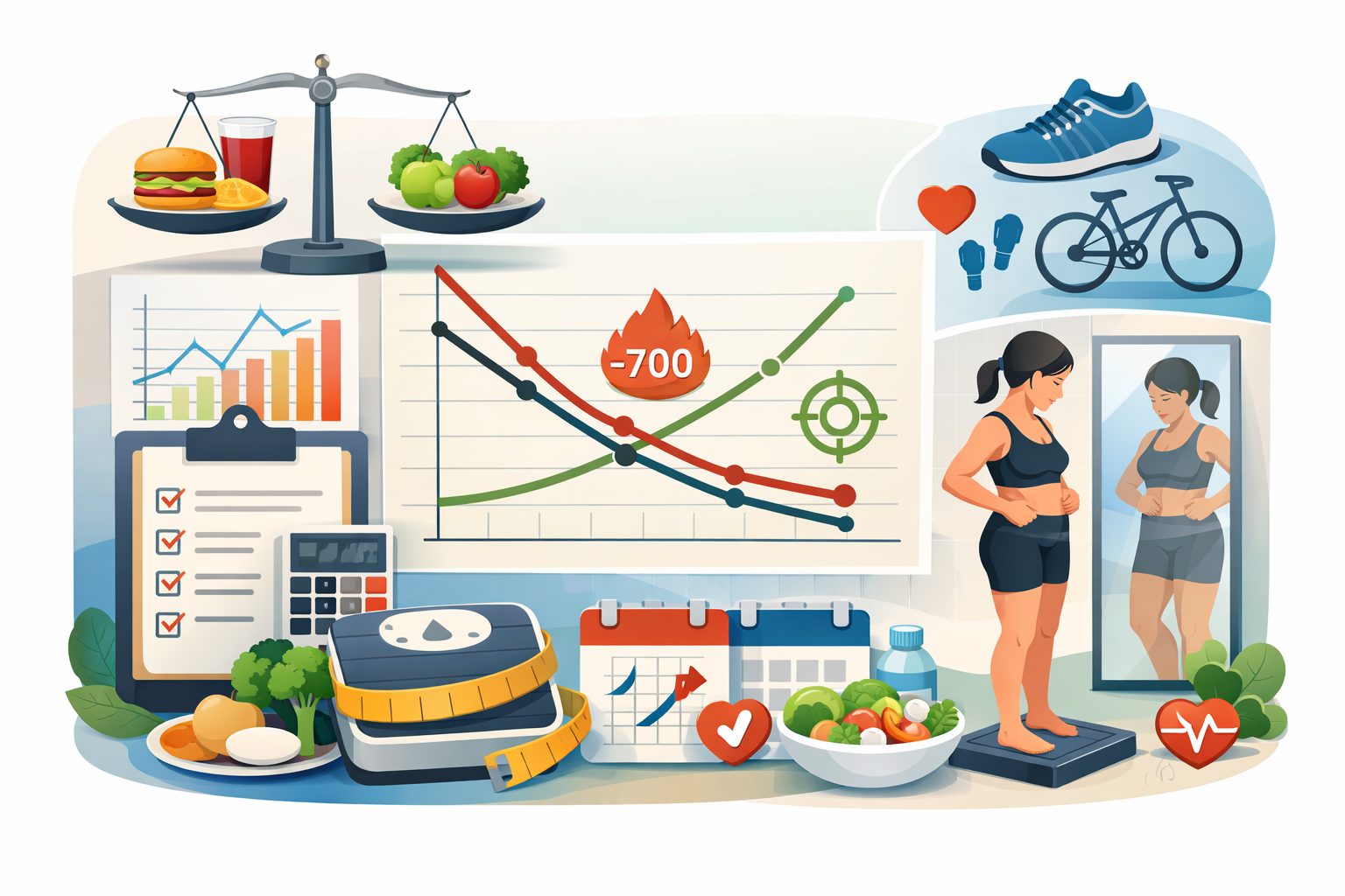 Professional landscape infographic () for article "Is a 700 Calorie Deficit Too Much?", section: "How to Find a Safer