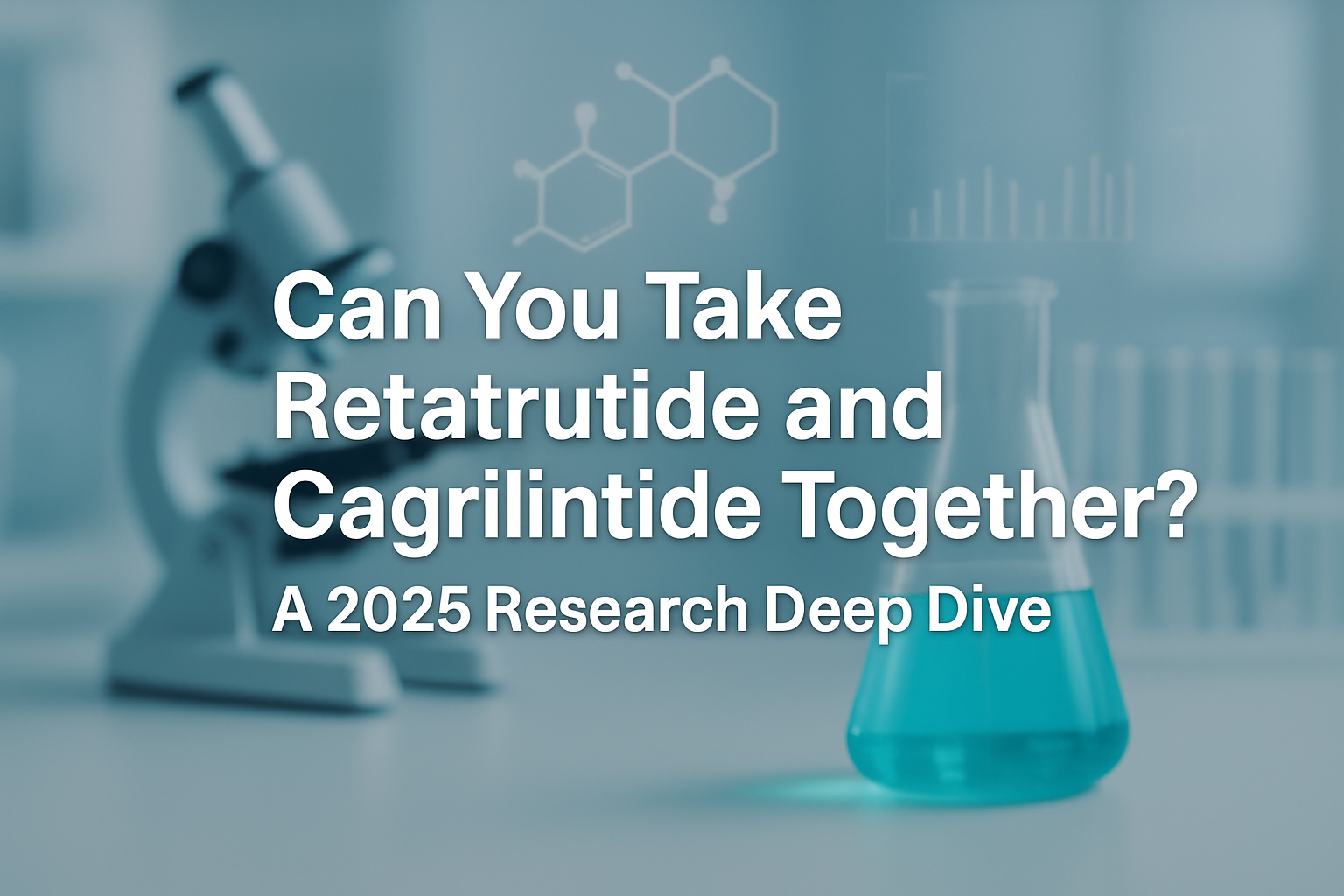 Professional landscape hero image (1536x1024) with bold text overlay: 'Can You Take Retatrutide and Cagrilintide Together? A 2025 Research D