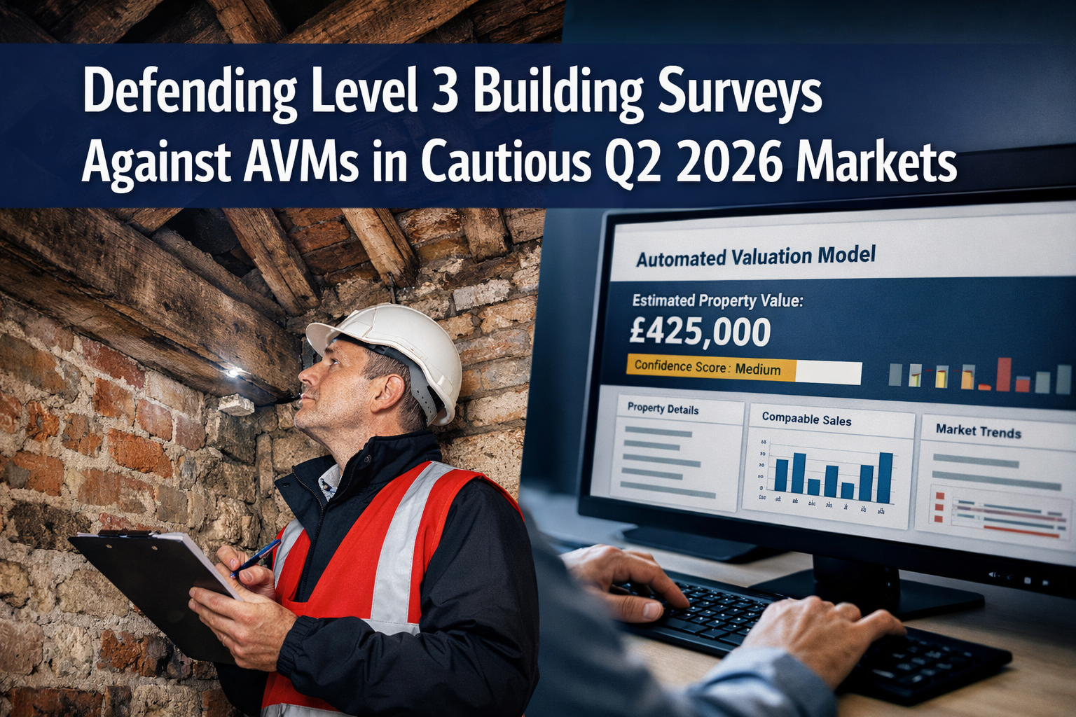 Professional () hero image featuring 'Defending Level 3 Building Surveys Against AVMs in Cautious Q2 2026 Markets' in extra