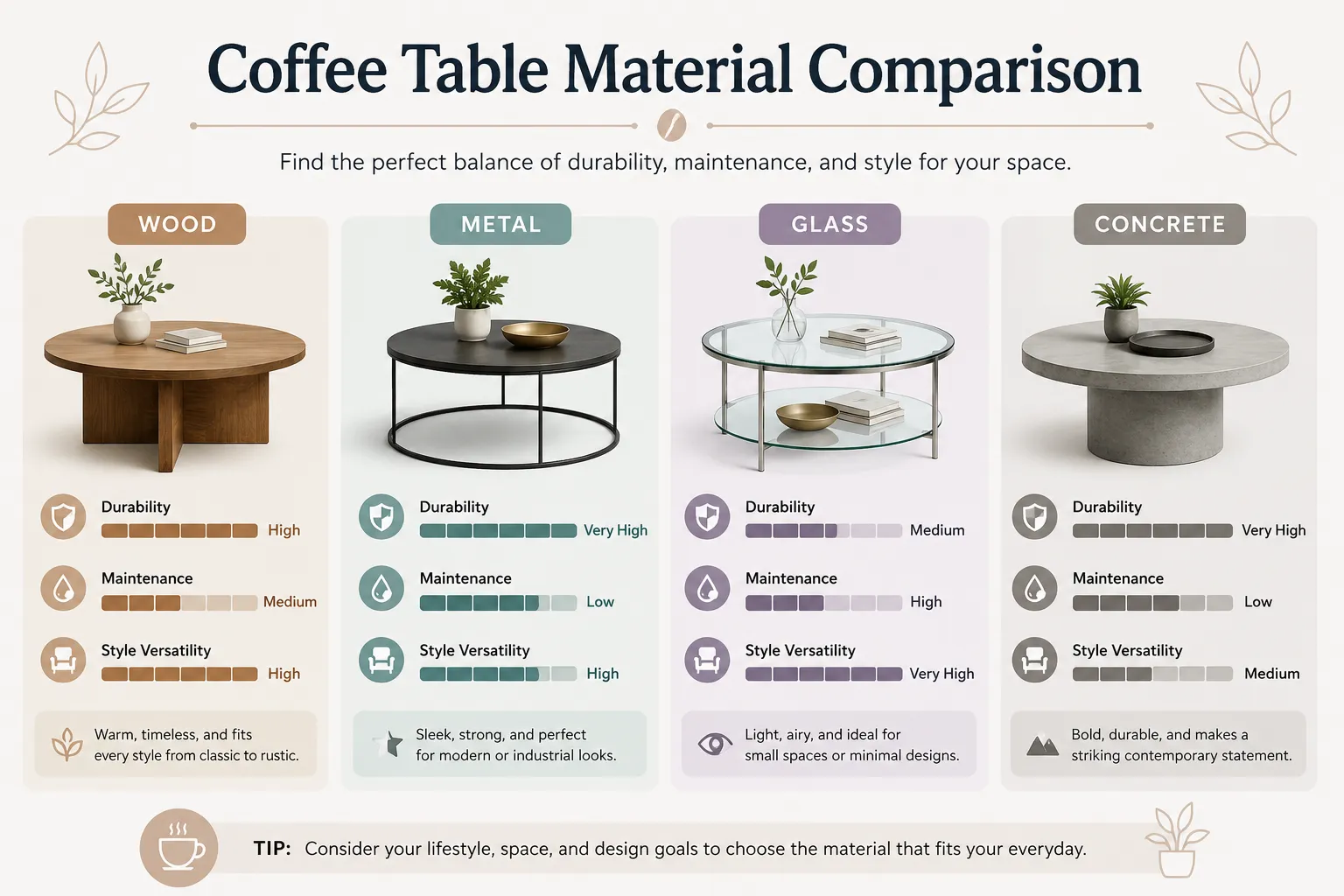 Exploring Alternatives: Metal, Glass, and Concrete Coffee Tables
