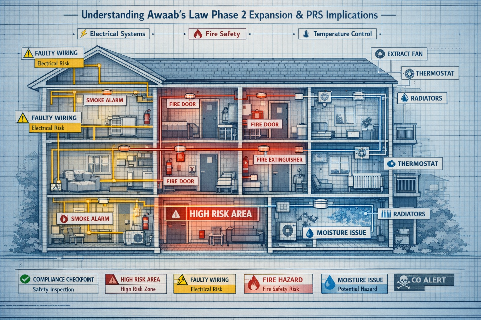 A detailed architectural rendering showing a cross-section of a multi-unit residential property, illustrating 'Understanding