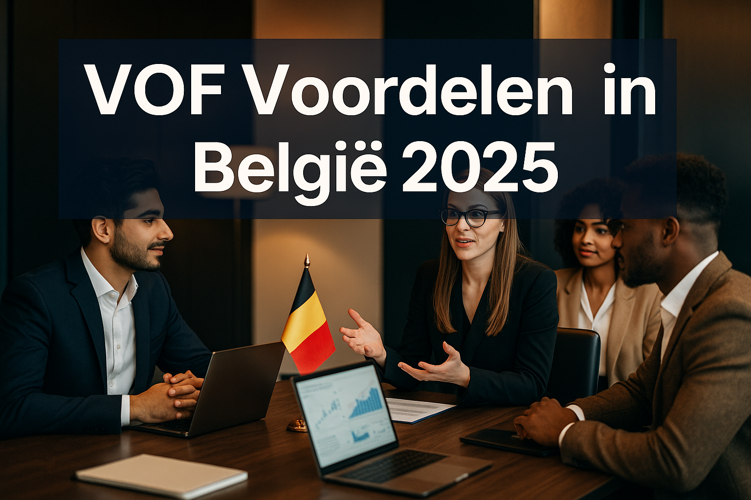 VOF Voordelen in België: Waarom Deze Vennootschapsvorm Jouw Onderneming Vooruit Helpt 1 Professional landscape hero image (1536x1024) featuring bold text overlay 'VOF Voordelen in België 2025' in extra large 72pt white sans-seri