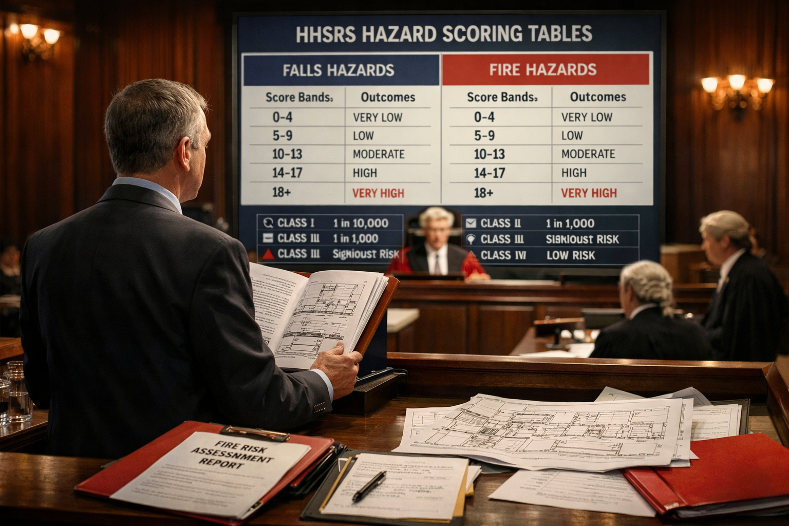 Wide-angle () showing a formal expert witness courtroom scene from the witness box perspective looking outward. A chartered