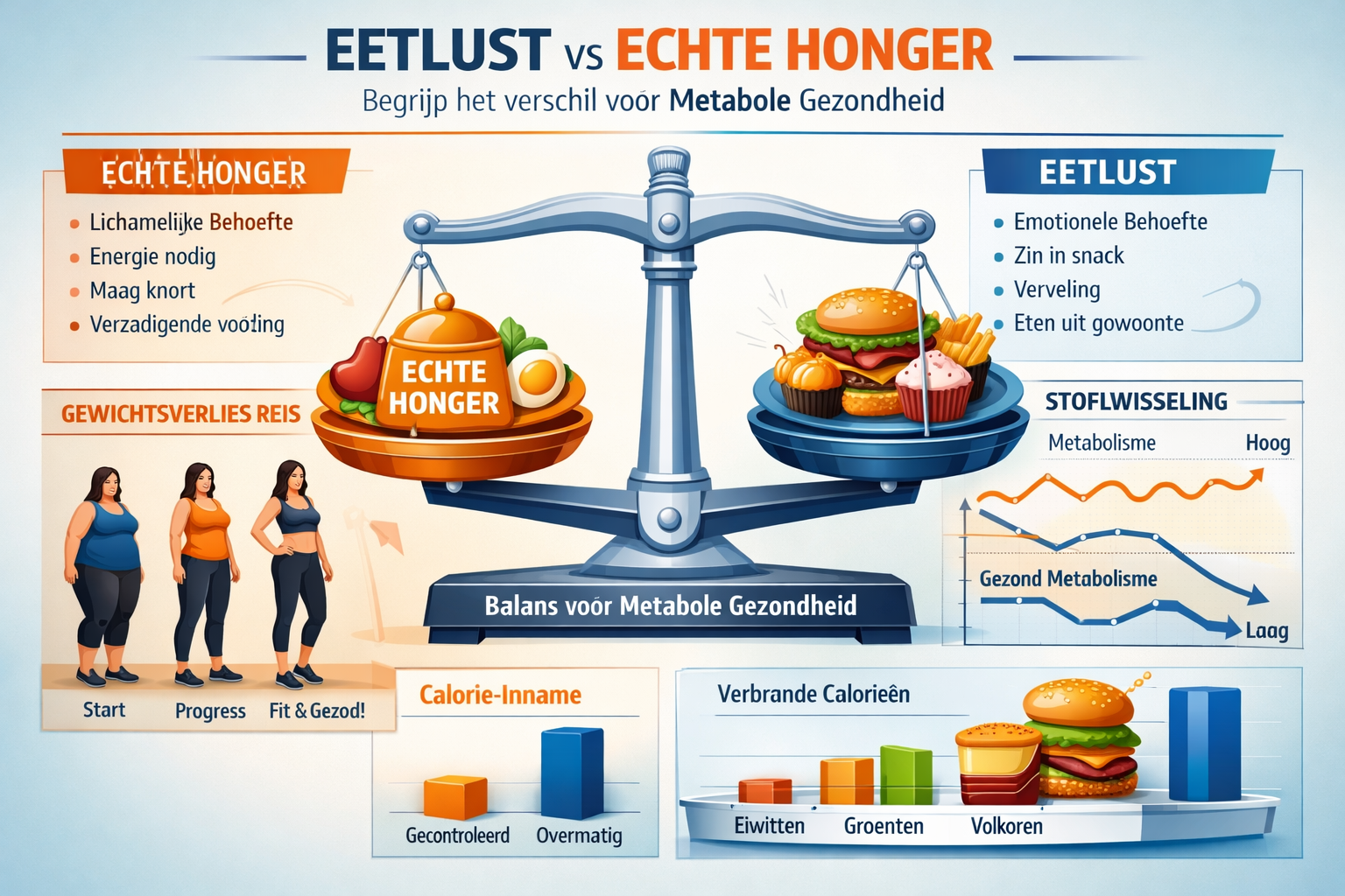 Conceptual weight loss infographic demonstrating how understanding appetite versus true hunger impacts metabolic health, featuring weight lo