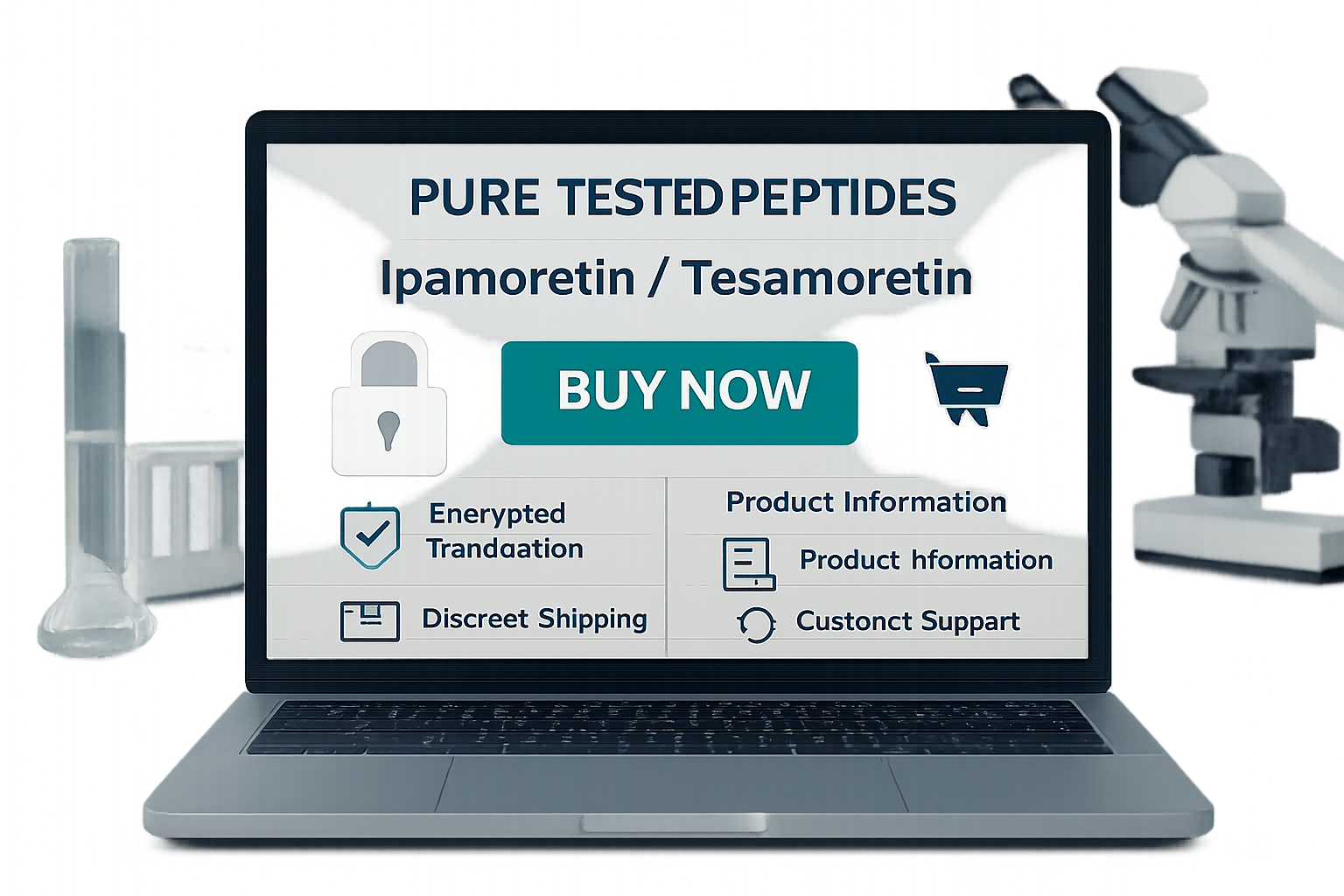 A conceptual image (1536x1024) depicting a secure online research peptide purchasing process for Where to buy ipamorelin/tesa. Visual