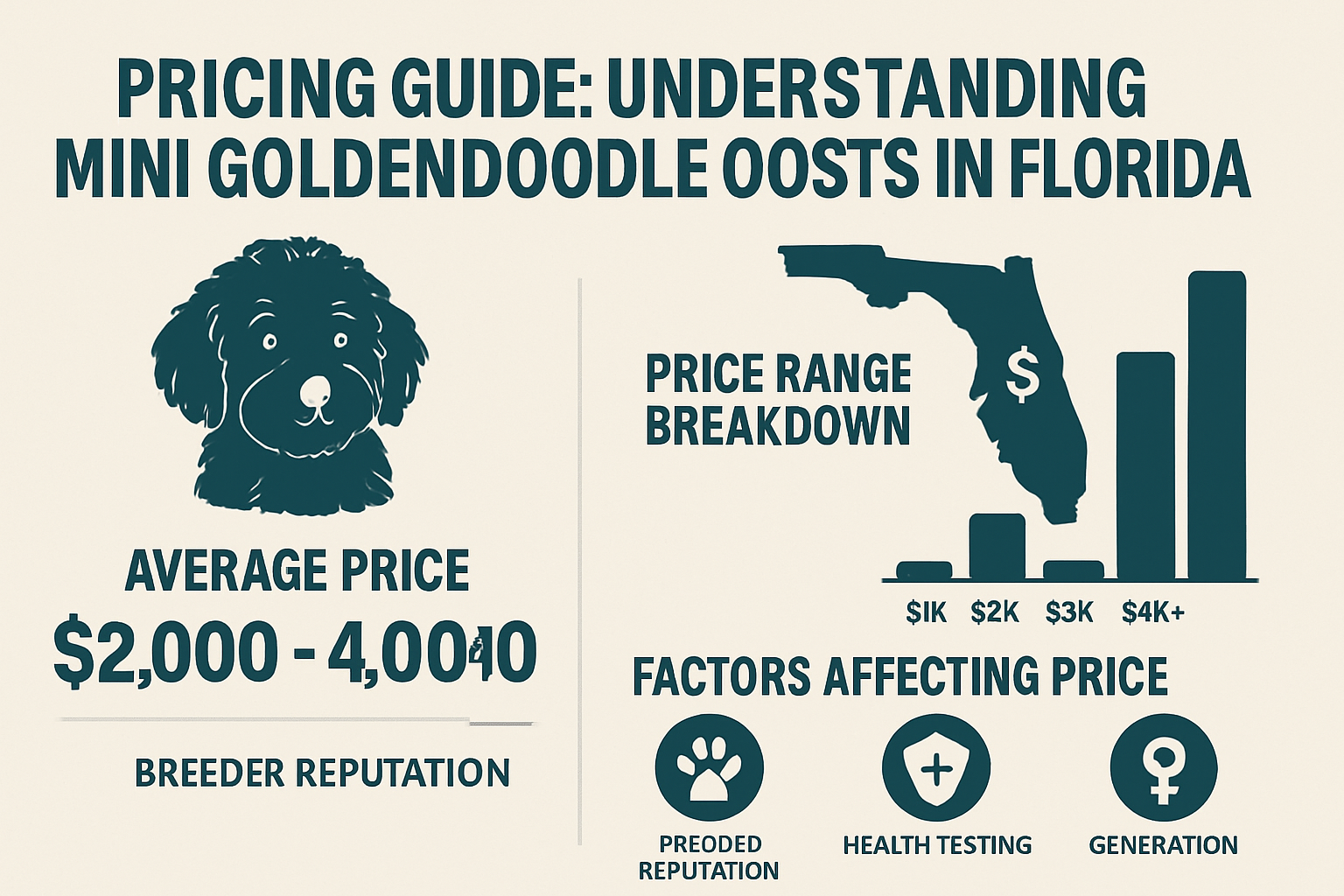 Professional landscape infographic (1536x1024) for article "The Ultimate Guide to Mini Goldendoodle Breeders in FL: Finding Your Perfect Com