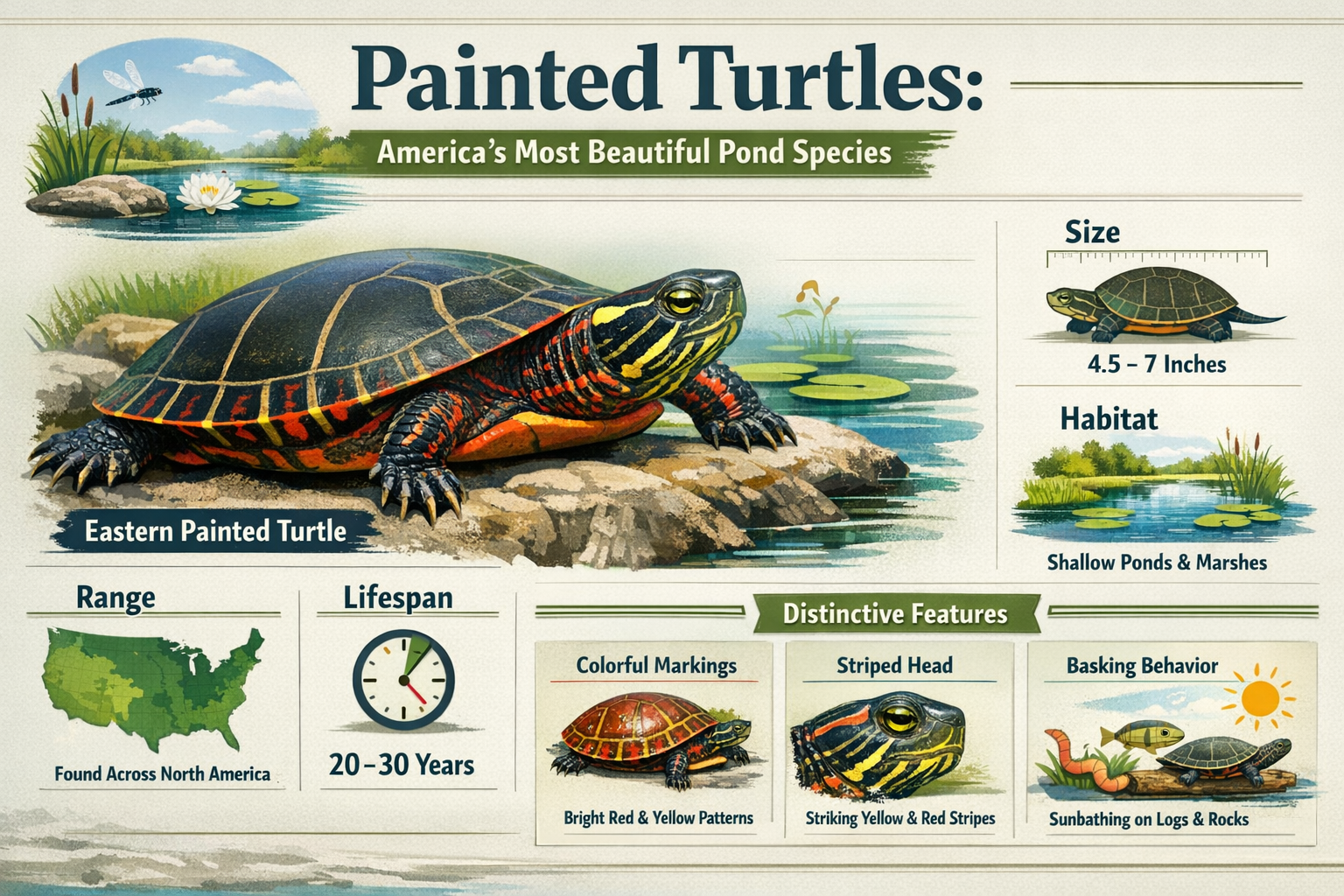 Professional landscape infographic (1536x1024) for article "The Complete Guide to Popular Species of Pond Turtles: Your Ultimate Resource fo
