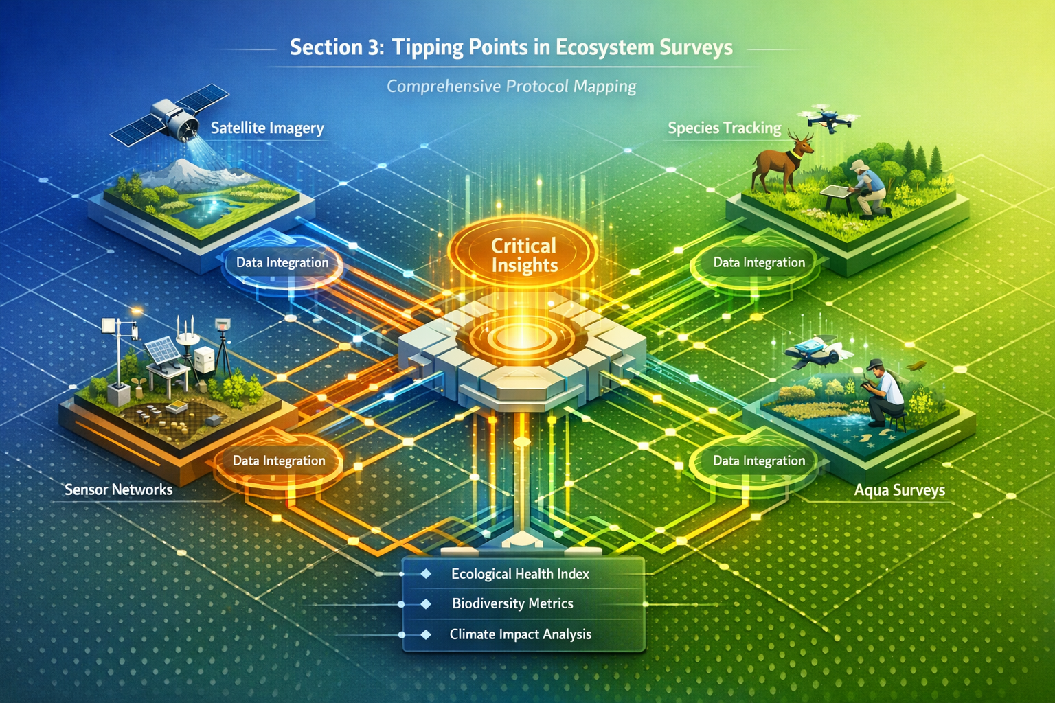 Section 3: Tipping Points in Ecosystem Surveys - Comprehensive protocol mapping visualization showing interconnected survey