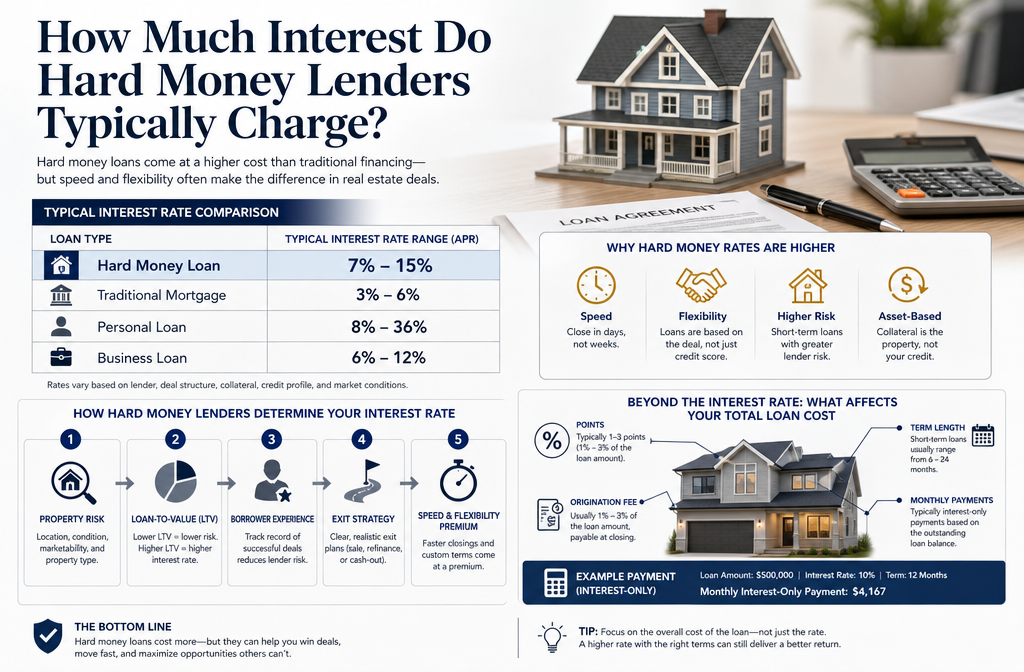 Professional infographic for article "Hard Money Lenders for Beginners: The Real Cost of Borrowing", section: "How Much
