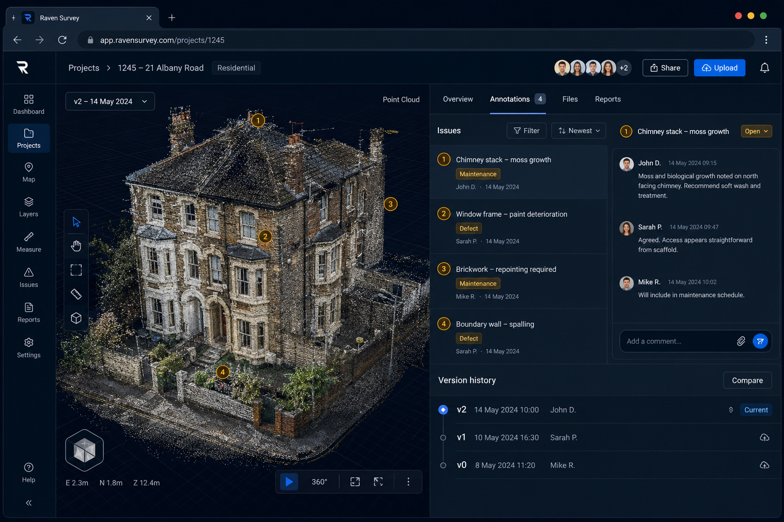 () concept illustration showing a split-screen browser interface: left side displays a photorealistic 3D point-cloud model