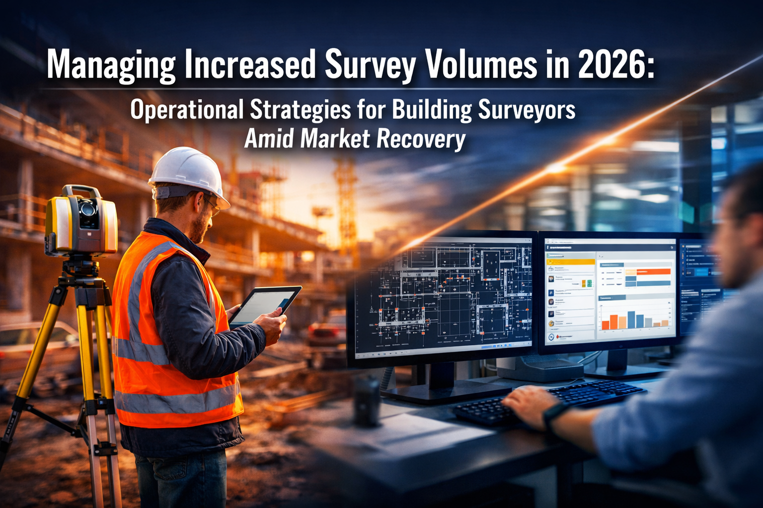 Professional () hero image with : 'Managing Increased Survey Volumes in 2026: Operational Strategies for Building Surveyors