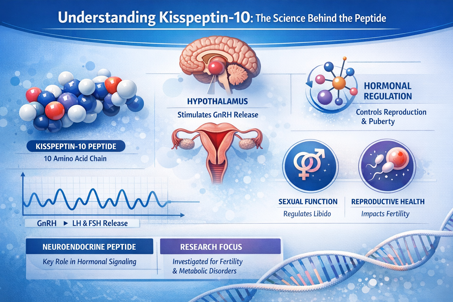 Professional landscape infographic (1536x1024) for article "Kisspeptin-10 For Sale: The Complete Research Peptide Guide for 2026", section: 
