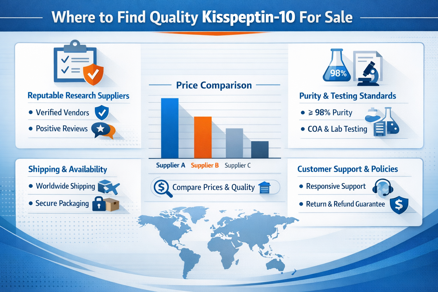 Professional landscape infographic (1536x1024) for article "Kisspeptin-10 For Sale: The Complete Research Peptide Guide for 2026", section: 