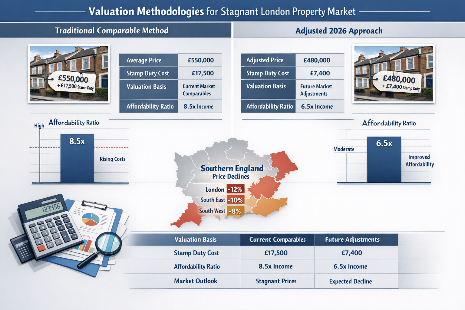 Comprehensive () infographic-style image displaying detailed comparison table of valuation methodologies for stagnant London