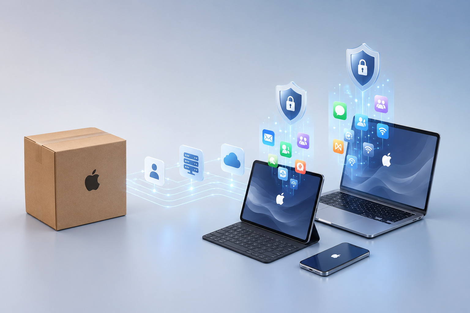 Automated Device Enrollment workflow connecting Apple Business with an MDM