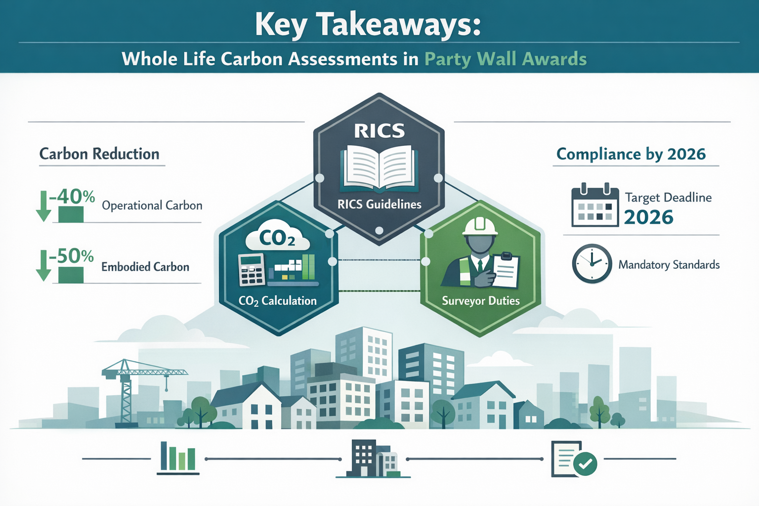 Key Takeaways section visual: Infographic-style landscape layout showcasing key metrics of Whole Life Carbon Assessments in