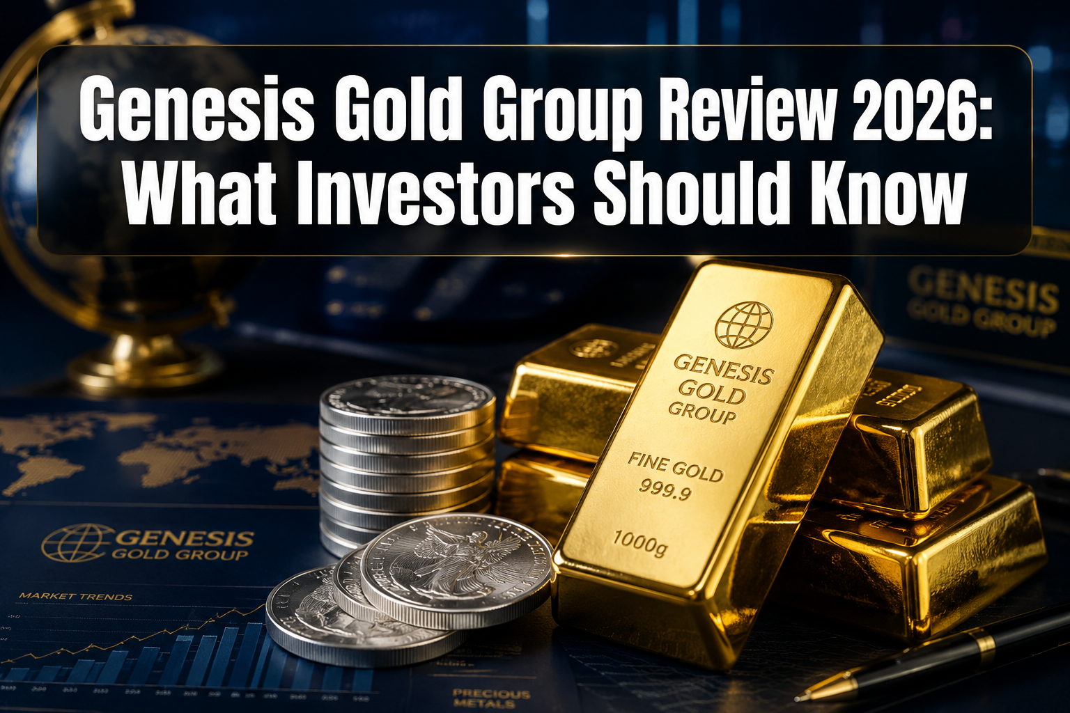 Professional () hero image with : 'Genesis Gold Group Review 2026: What Investors Should Know' in extra large white with