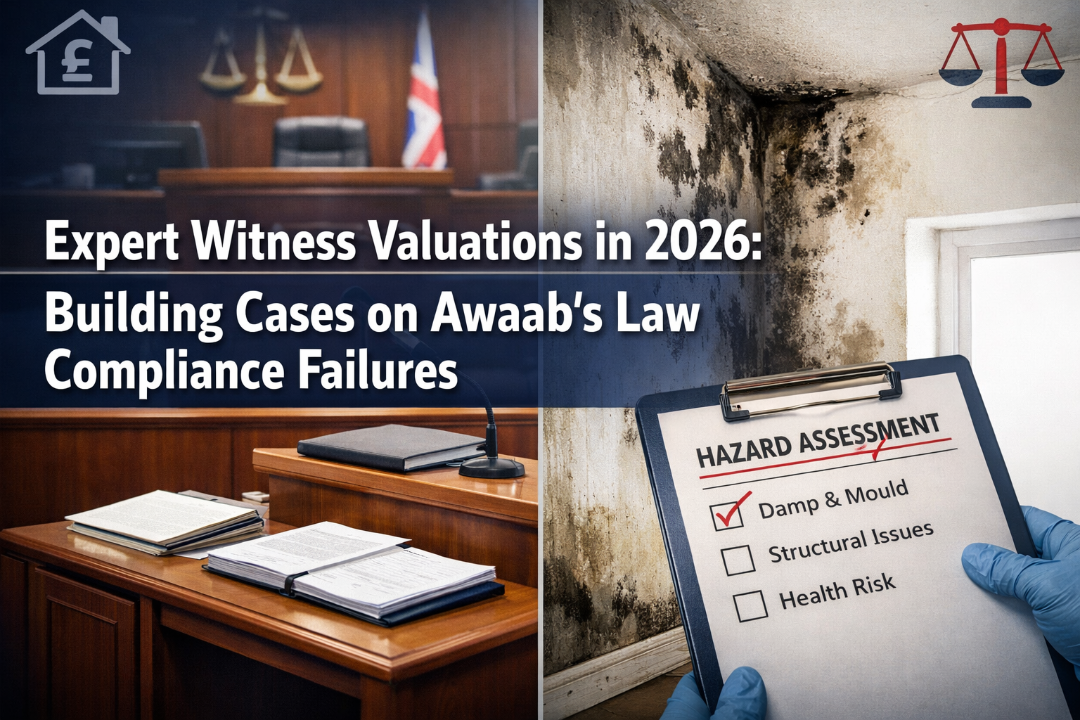 Professional () hero image with 'Expert Witness Valuations in 2026: Building Cases on Awaab's Law Compliance Failures' in
