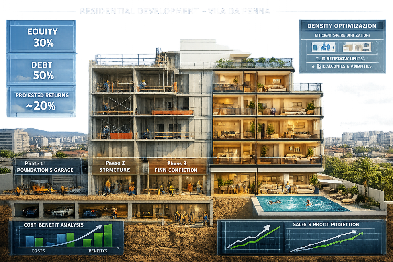 () architectural rendering showing cross-section view of mid-market residential development project in Vila da Penha,