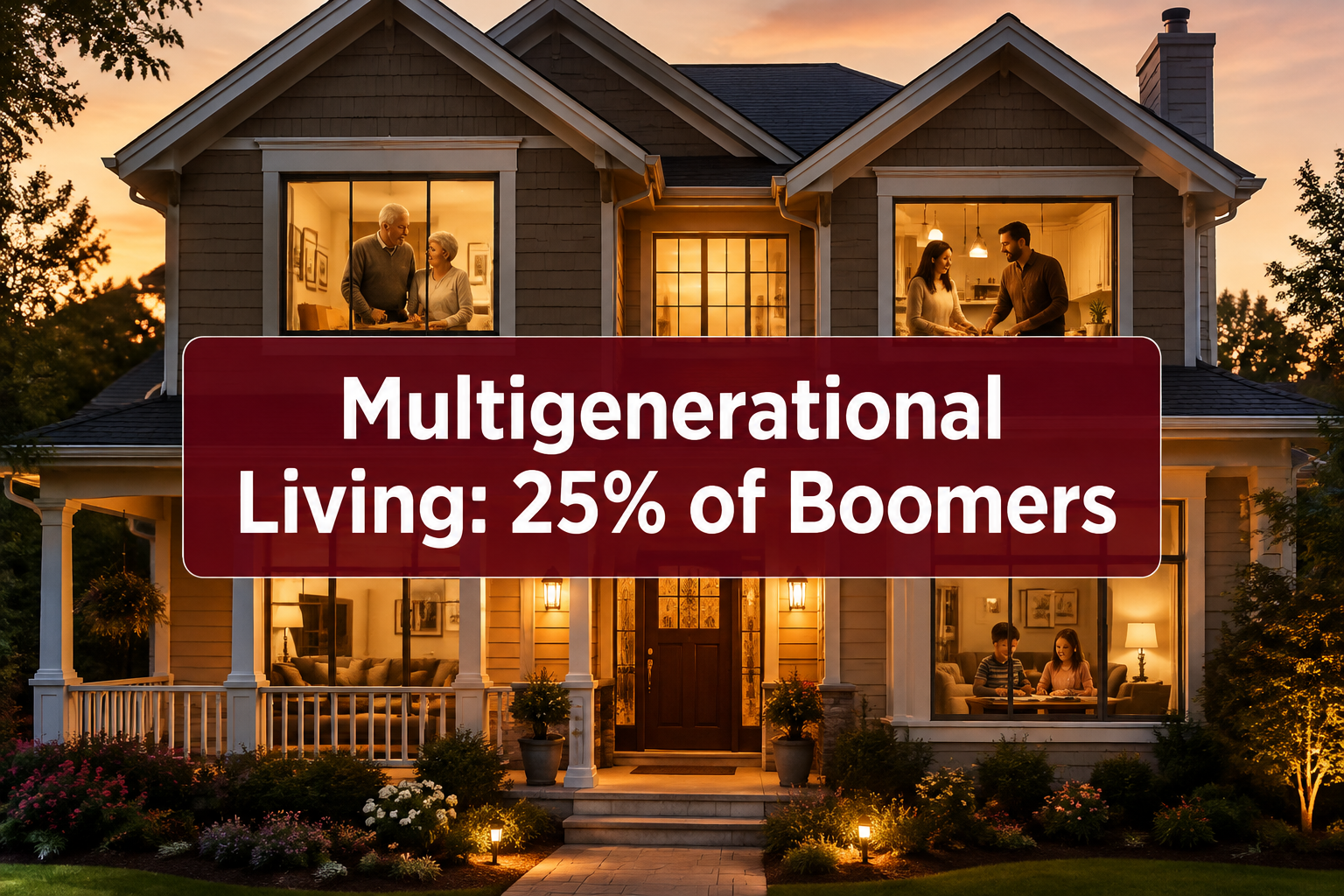 Three generations of one family outside their shared multigenerational home