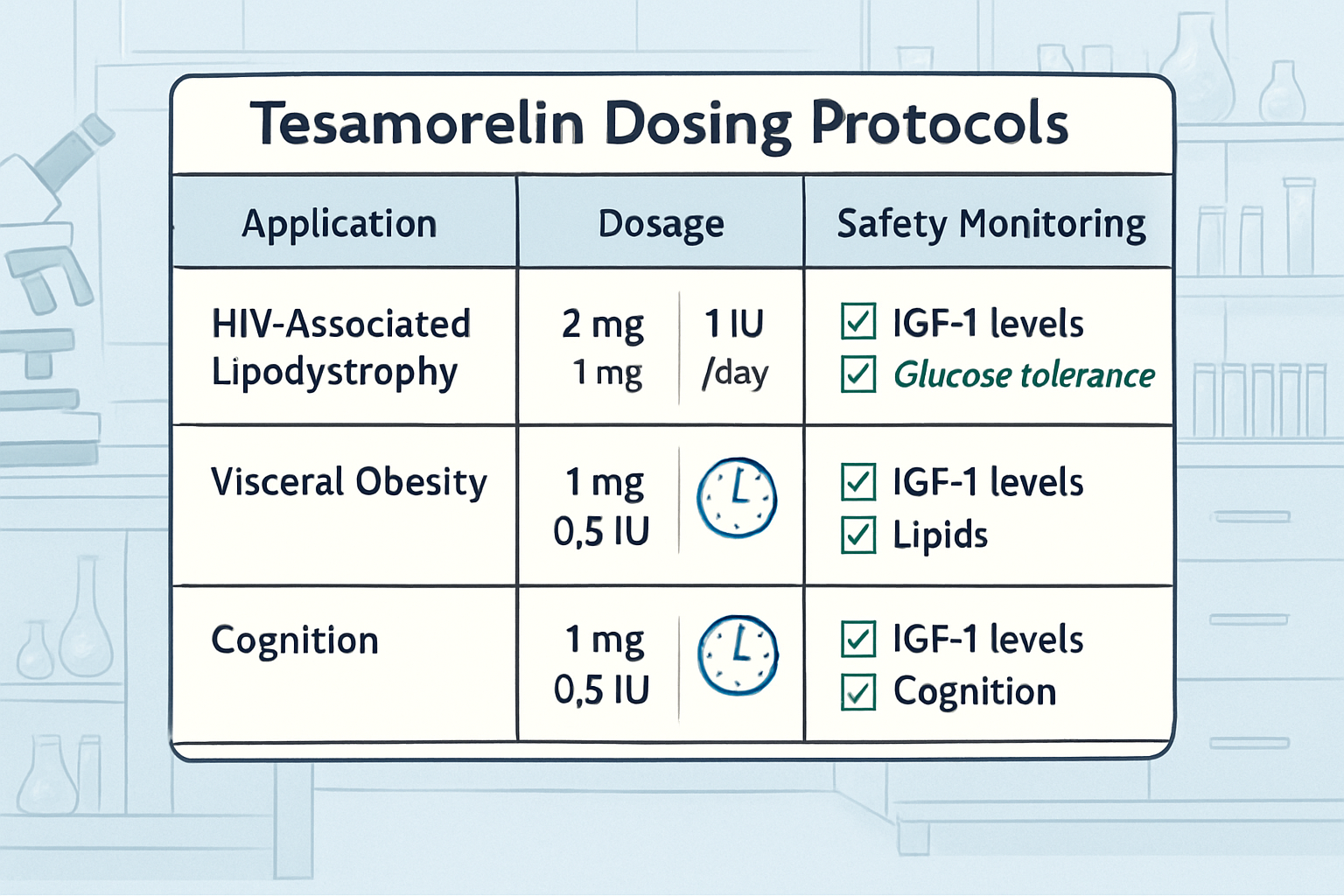 Detailed comparison chart displaying tesa dosing protocols across different research applications, side-by-side dosage measurements i