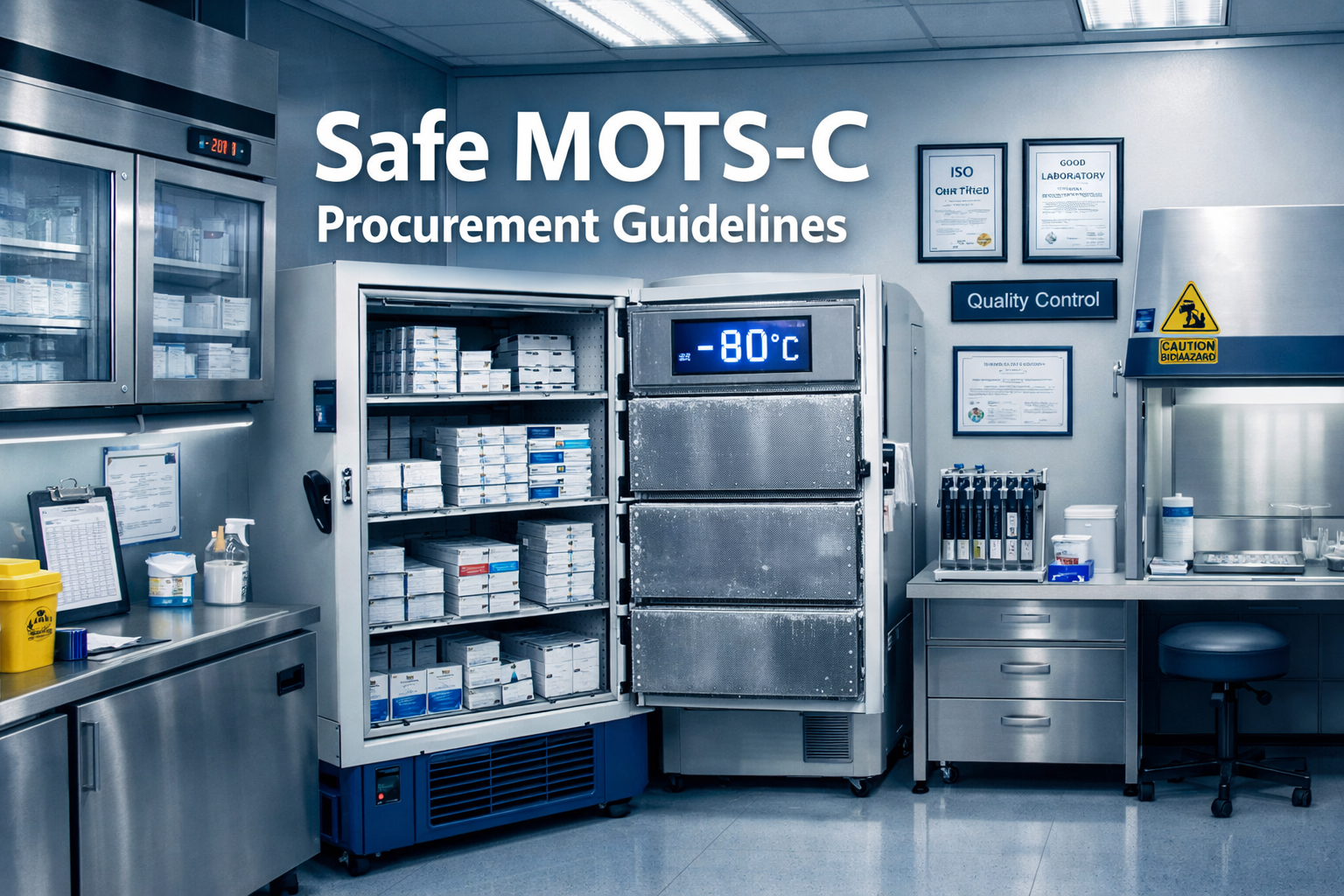 Professional laboratory storage facility showing proper peptide storage conditions, temperature-controlled environments, quality assurance p