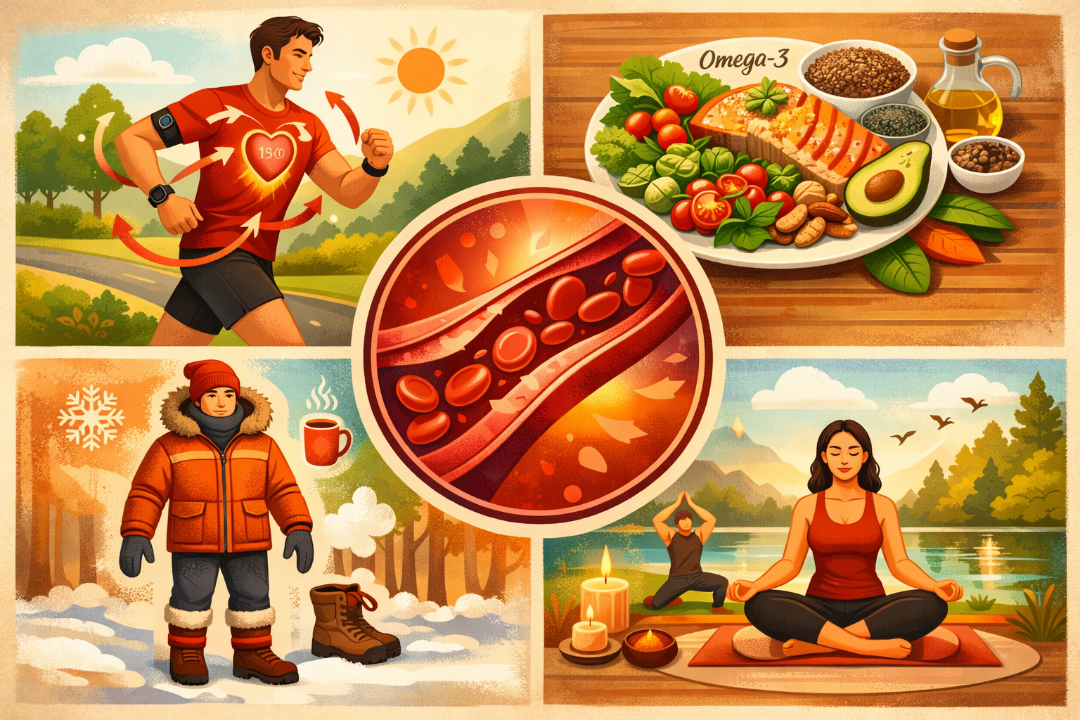 Afbeeldingen met nederlandse tekst Detailed lifestyle improvement illustration (1536x1024) showing four quadrants of healthy habits for bett