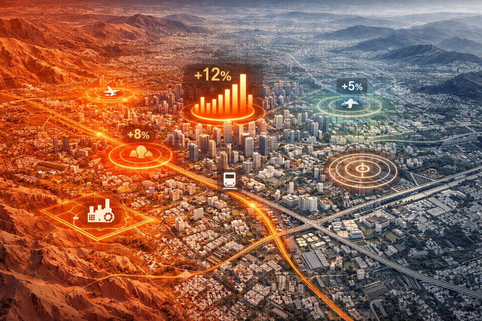 Panoramic architectural rendering showcasing Curitiba's strategic urban landscape, highlighting infrastructure development