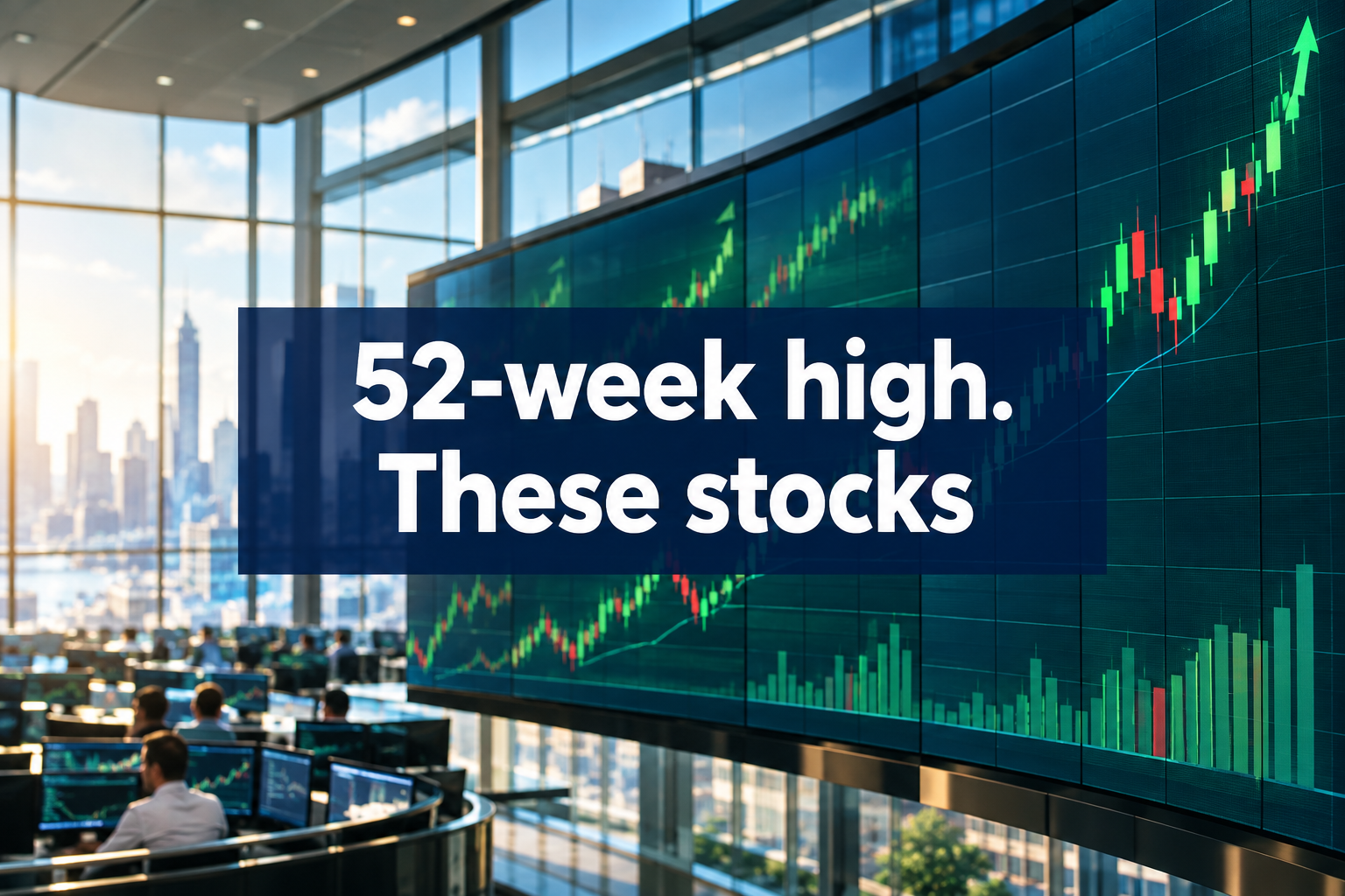 Professional () editorial hero image with SHORT (≤42 chars): '52-week high. These stocks', set in crisp modern white type on