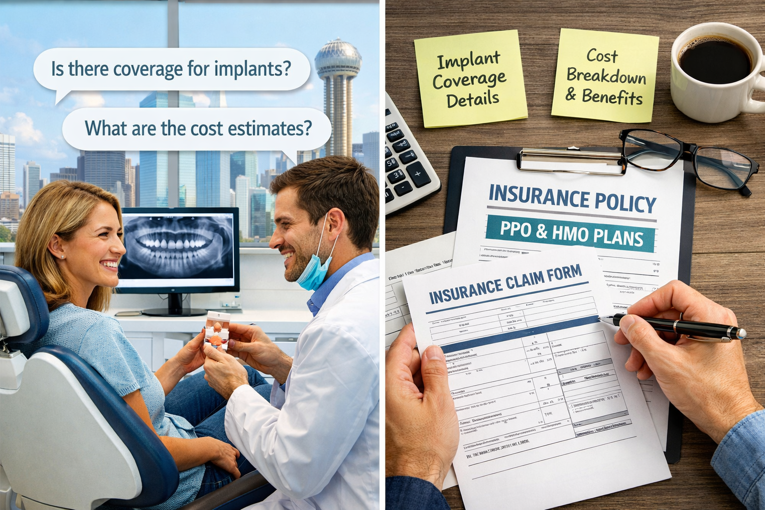 A visually engaging split-screen image, (), contrasting a positive patient consultation experience with a dentist in a