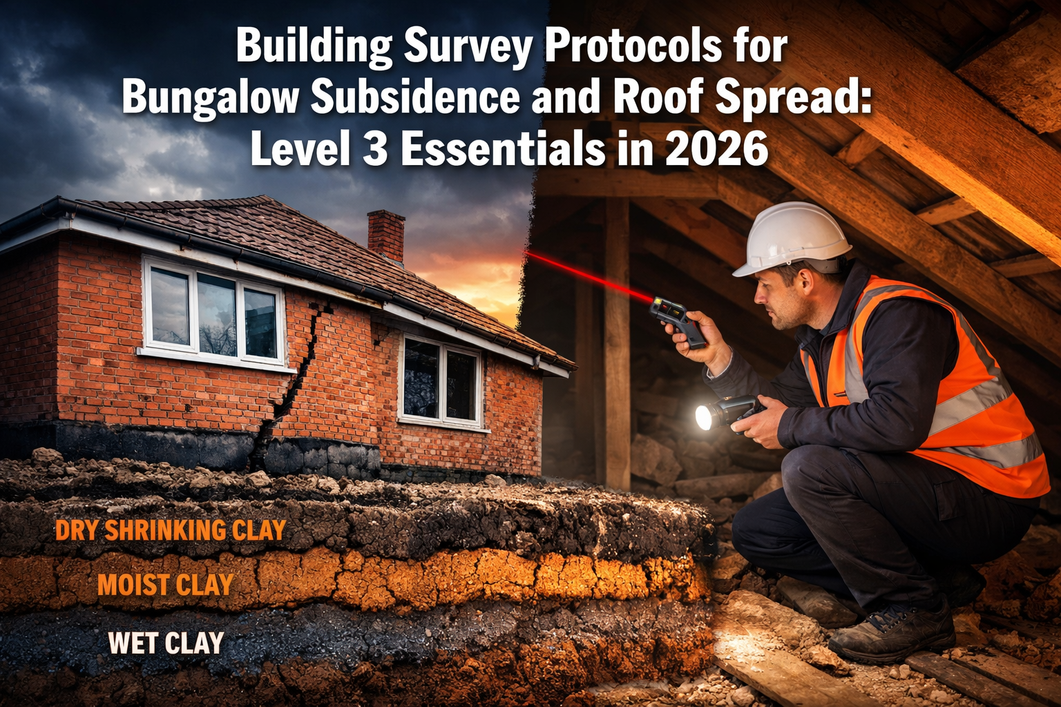 Professional () hero image with : 'Building Survey Protocols for Bungalow Subsidence and Roof Spread: Level 3 Essentials in
