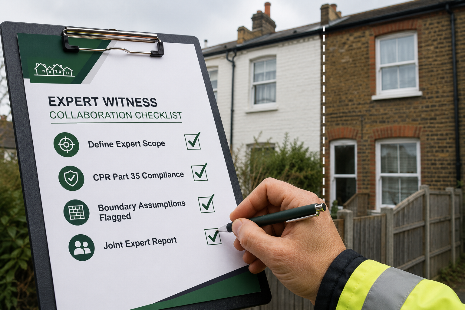 Close-up editorial infographic-style image showing a checklist on a clipboard with items like 'Define Expert Scope', 'CPR