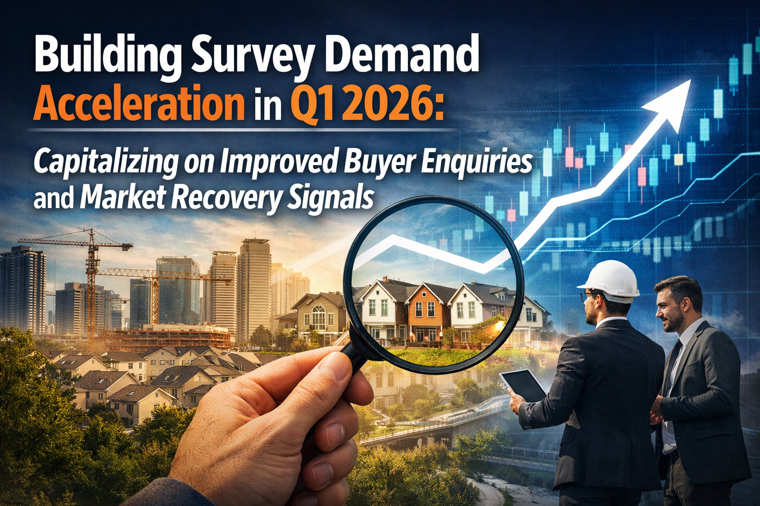 Professional landscape hero image () with : "Building Survey Demand Acceleration in Q1 2026: Capitalizing on Improved Buyer