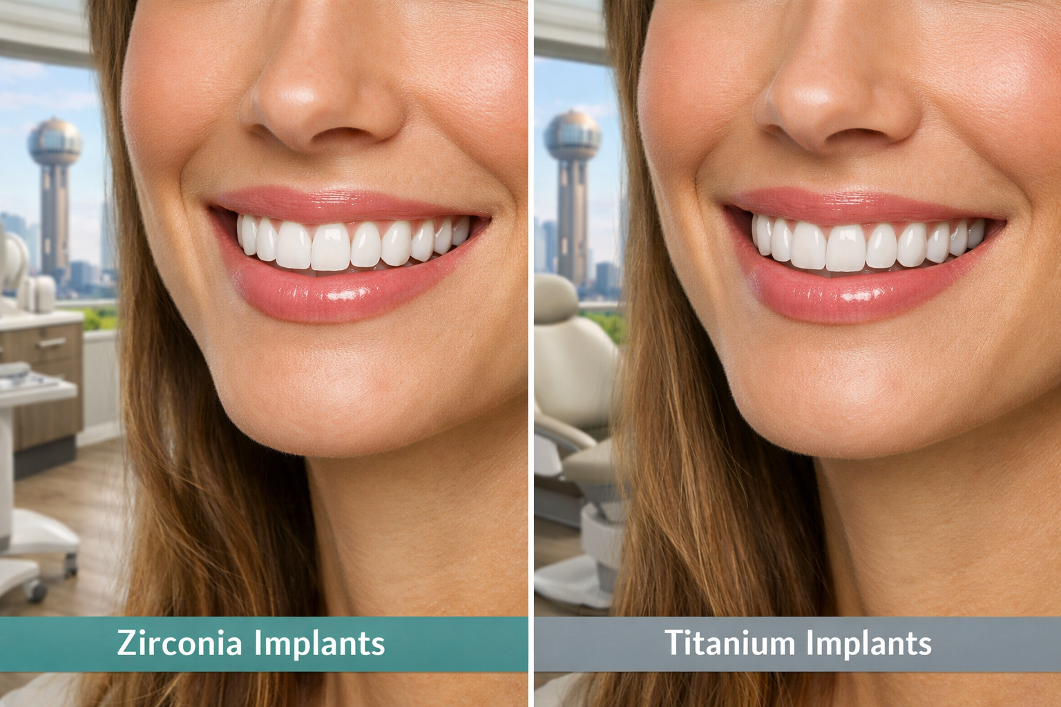 Landscape format (1536x1024) image showcasing a patient's radiant, natural-looking smile with perfectly integrated zirconia dental implants,
