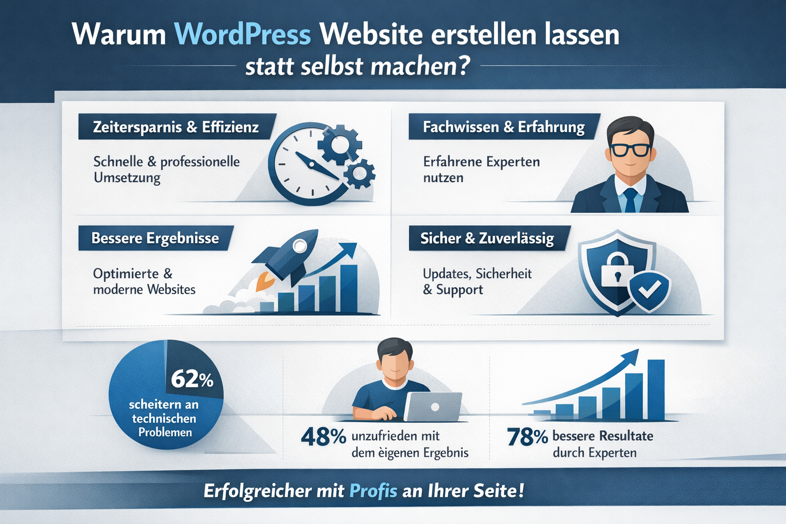 Professional infographic for article "WordPress Website erstellen lassen: Der komplette Guide f&uuml;r 2026", section: "Warum WordPress Website e