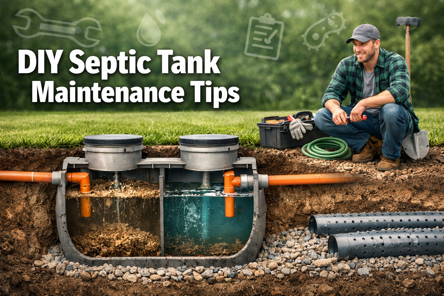 Professional () hero image featuring 'DIY Septic Tank Maintenance Tips' in extra large white with dark , centered in upper