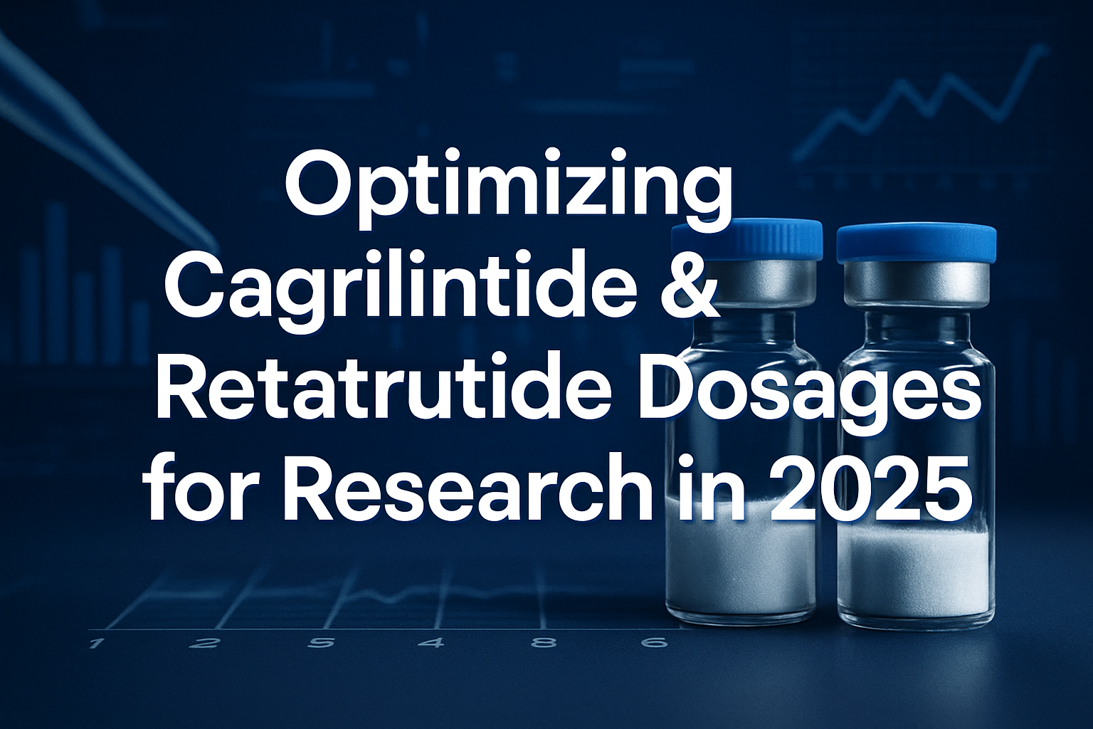 Professional landscape hero image (1536x1024) with bold text overlay: 'Optimizing Cagrilintide & Retatrutide Dosages for Research in 2025', 