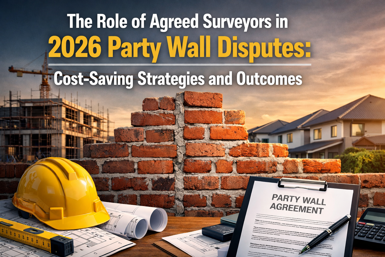 Professional landscape hero image () with : "The Role of Agreed Surveyors in 2026 Party Wall Disputes: Cost-Saving