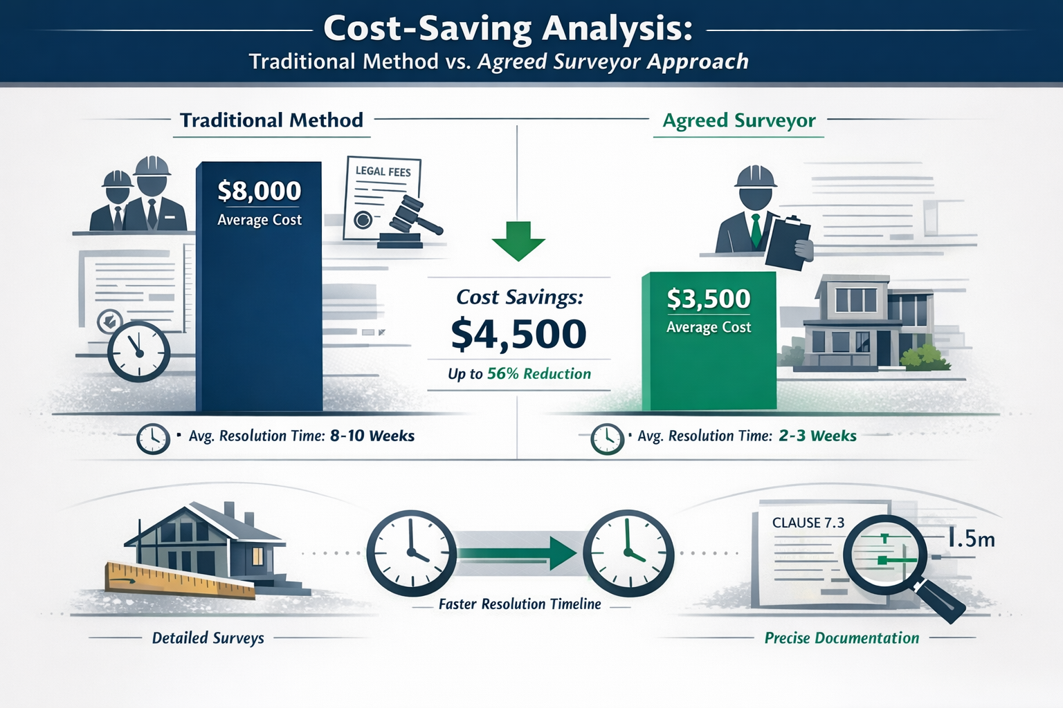 The Role of Agreed Surveyors in 2026 Party Wall Disputes: Cost-Saving Analysis section: Sophisticated financial infographic