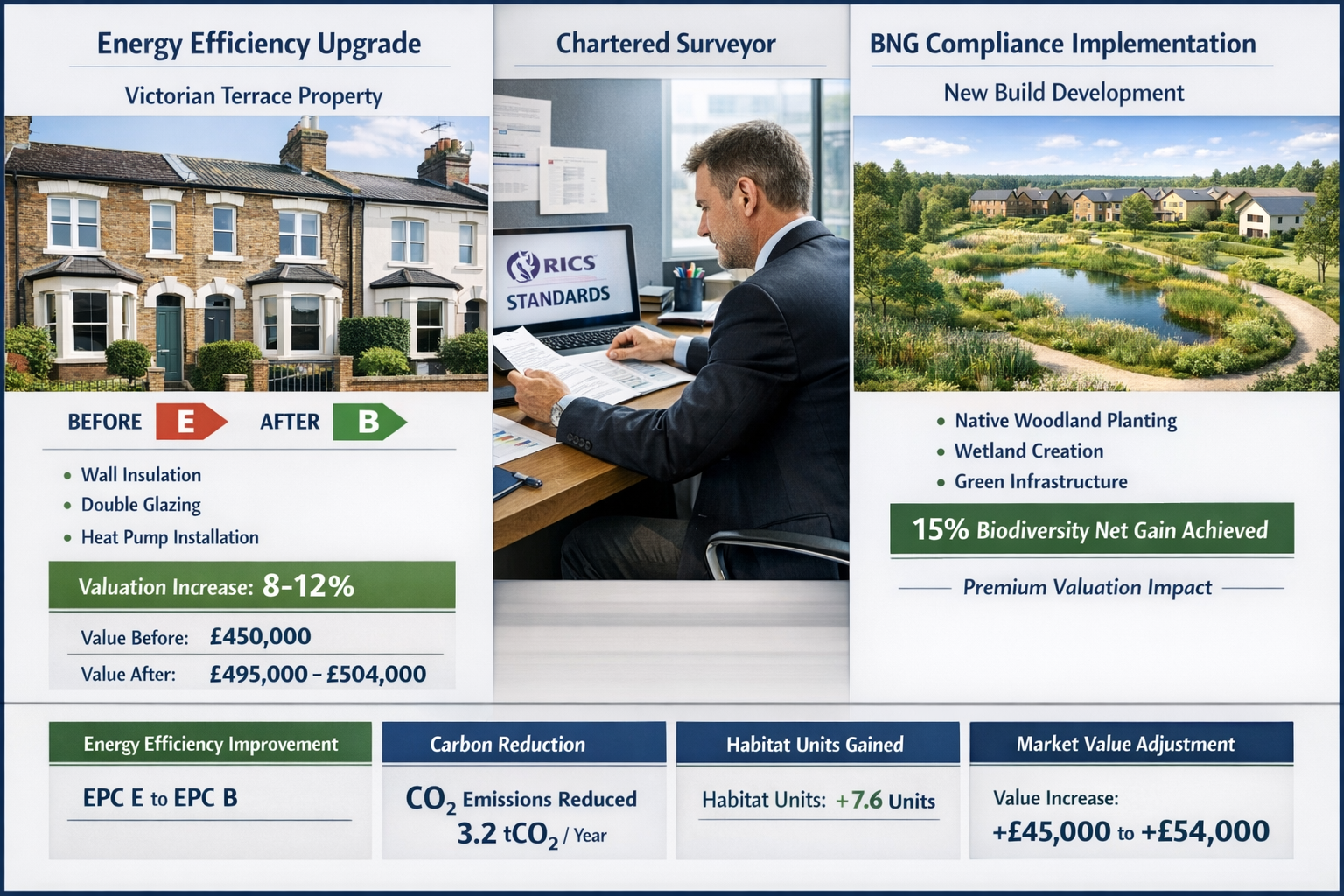 () professional case study presentation showing two residential property examples side-by-side. Left panel: Victorian