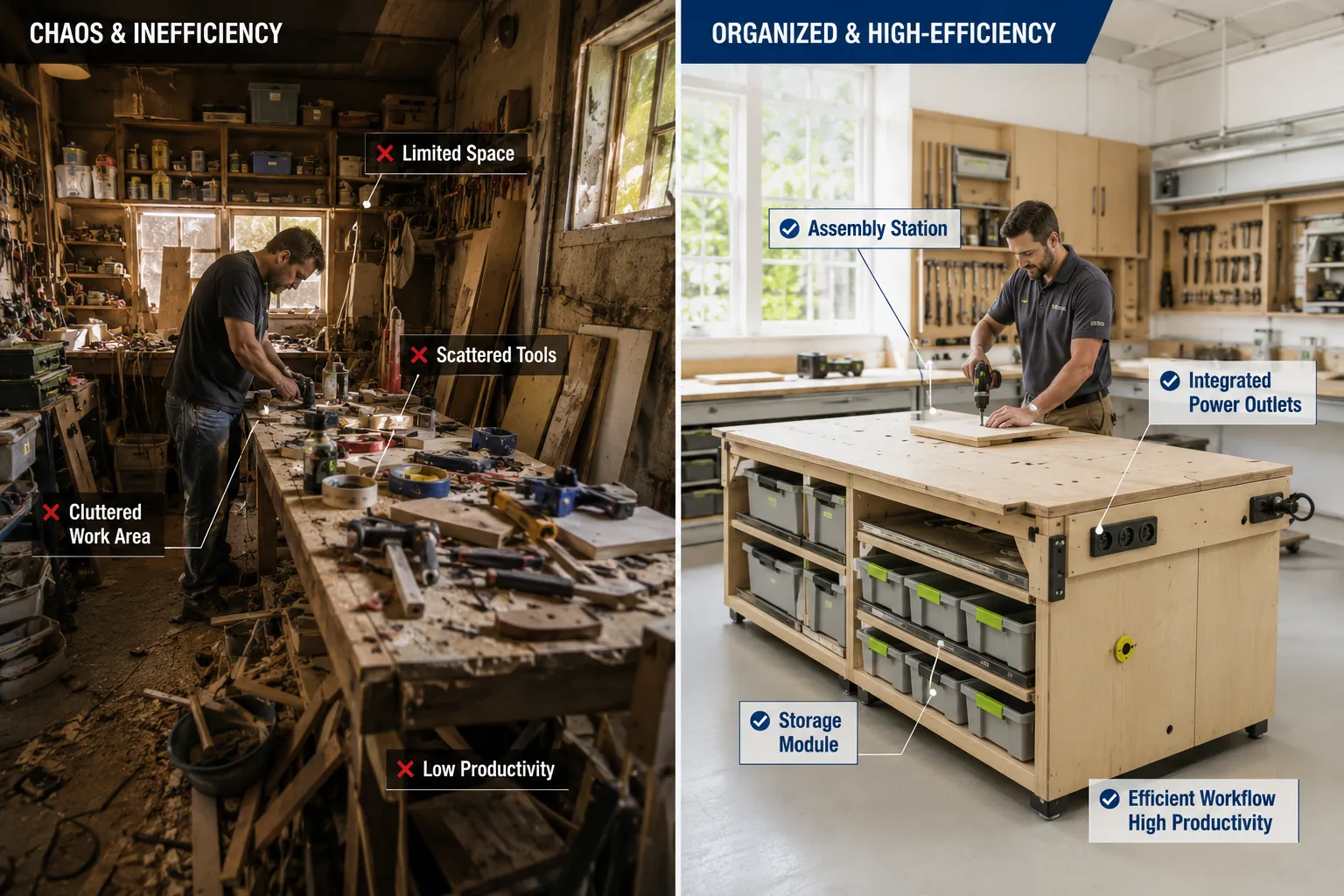 The Core Concept of EPL Work Table Plans: Space-Saving Assembly and Production Tables for Efficient Batch Woodworking
