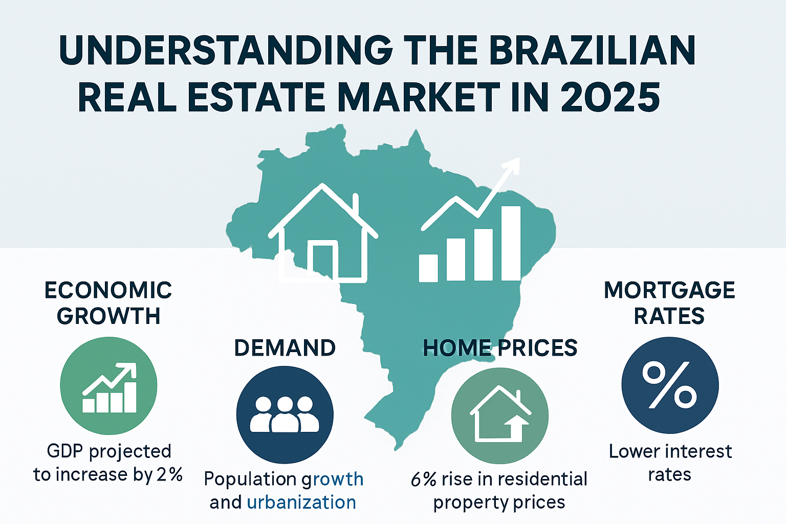 Professional landscape infographic (1536x1024) for article "Property Investment in Brazil: A Complete Guide to Real Estate Opportunities in