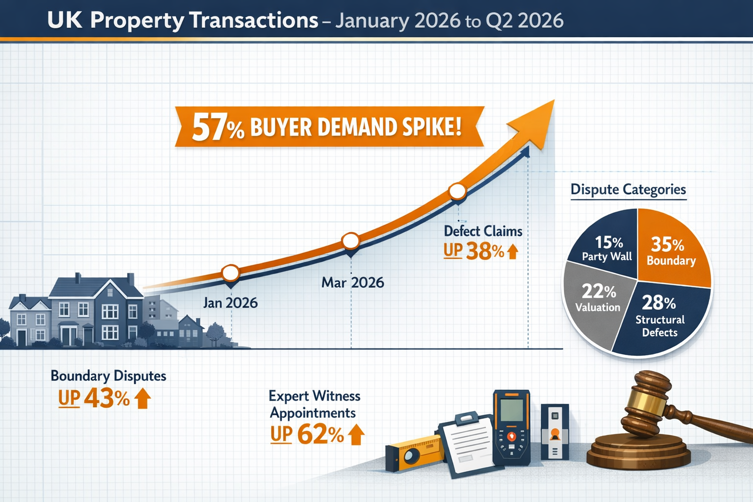 Landscape format (1536x1024) detailed infographic showing upward trending graph of UK property transaction volumes from January 2026 through