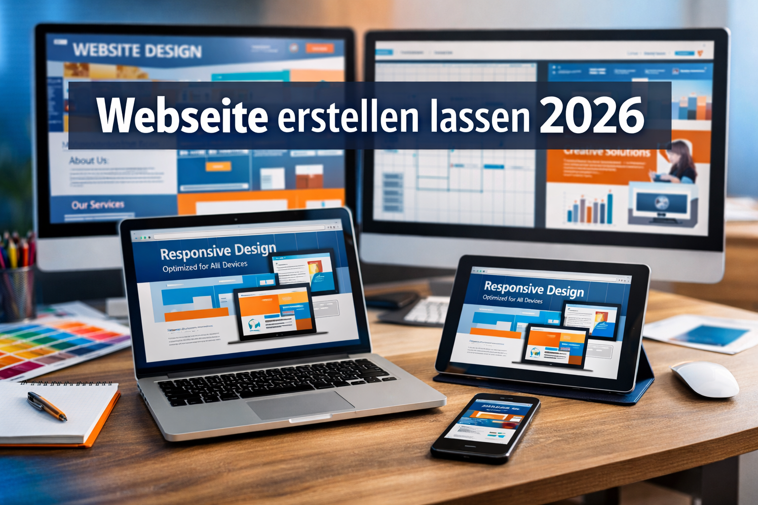 Professional landscape format (1536x1024) hero image featuring bold text overlay 'Webseite erstellen lassen 2026' in extra large 72pt white - Webseite erstellen lassen 1 Professional landscape format (1536x1024) hero image featuring bold text overlay 'Webseite erstellen lassen 2026' in extra large 72pt white